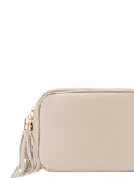 Light Taupe Small Leather Tassel Crossbody Bag  | bxyay