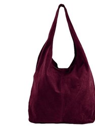 Maroon Soft Suede Hobo Shoulder Bag - Burgundy