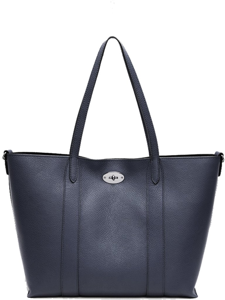 Navy Blue Horizontal Turnlock Leather Tote Bag | Baxdd - Navy Blue