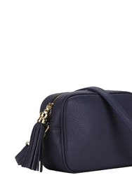 Navy Blue Leather Tassel Cross Body Camera Bag | Baxrr