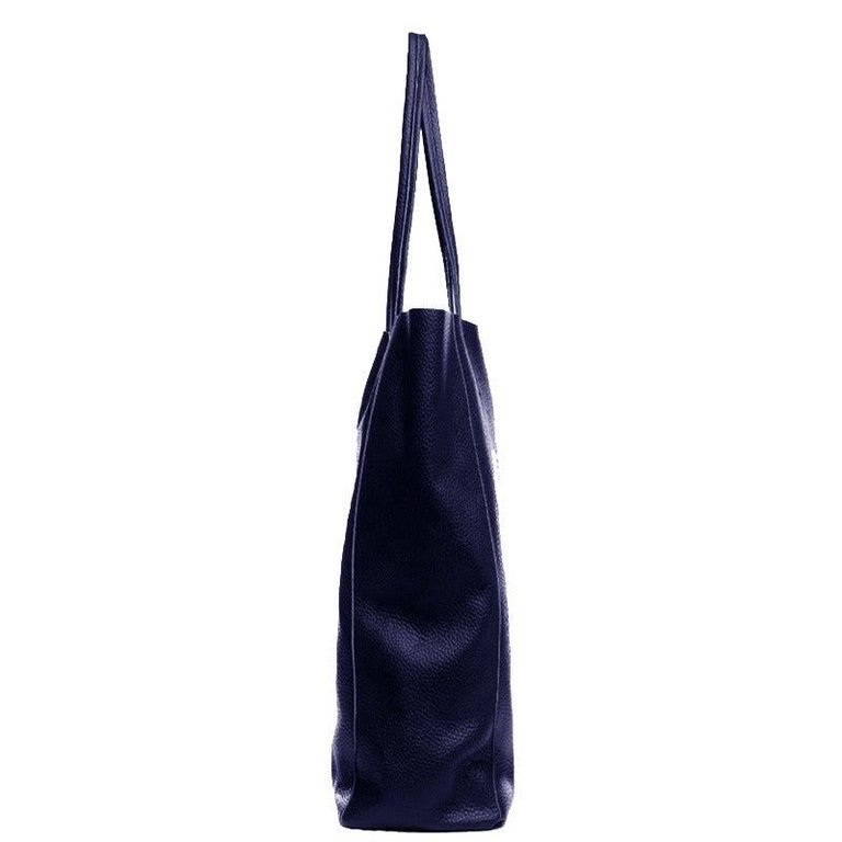 Navy Blue Pebbled Leather Tote Shopper | Byarn
