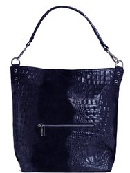 Navy Croc Suede Leather Hobo Shoulder Bag | Bxnxd