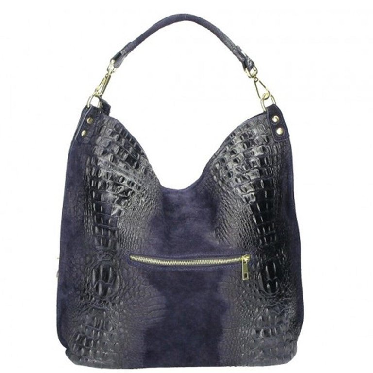 Navy Croc Suede Leather Hobo Shoulder Bag | Bxnxd