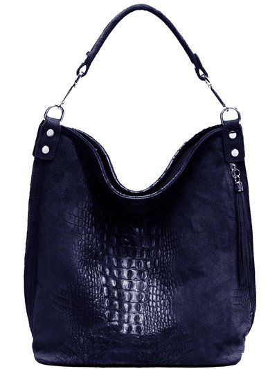 Sostter Navy Croc Suede Leather Hobo Shoulder Bag | Bxnxd product