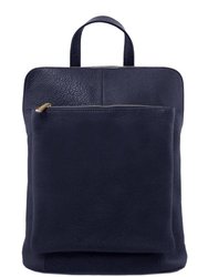 Navy Pebbled Leather Pocket Backpack | Bxibe - Navy