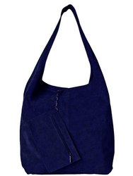 Navy Soft Suede Leather Hobo Shoulder Bag | Brxyd