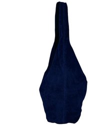 Navy Soft Suede Leather Hobo Shoulder Bag | Brxyd