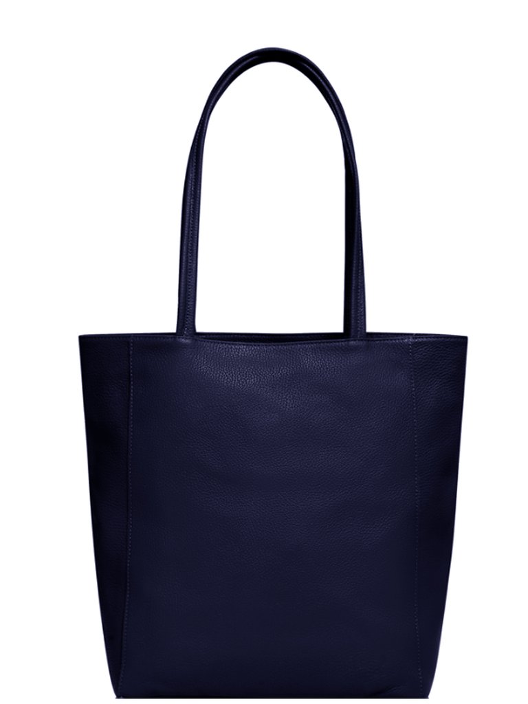 Navy Zip Top Leather Tote Shopper Bag | Bread - Navy Blue
