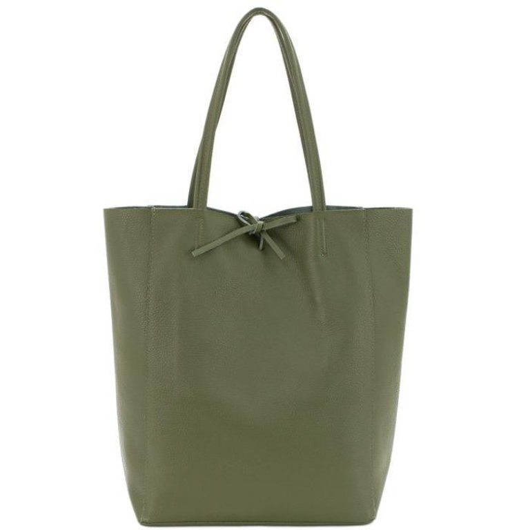 Olive Pebbled Leather Tote Shopper | Bairi