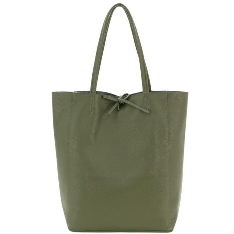 Olive Pebbled Leather Tote Shopper | Bairi - Olive