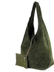 Olive Soft Suede Leather Hobo Shoulder Bag | Biaix