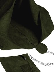 Olive Soft Suede Leather Hobo Shoulder Bag | Biaix