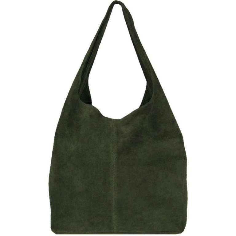 Olive Soft Suede Leather Hobo Shoulder Bag | Biaix - Olive