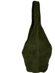 Olive Soft Suede Leather Hobo Shoulder Bag | Biaix