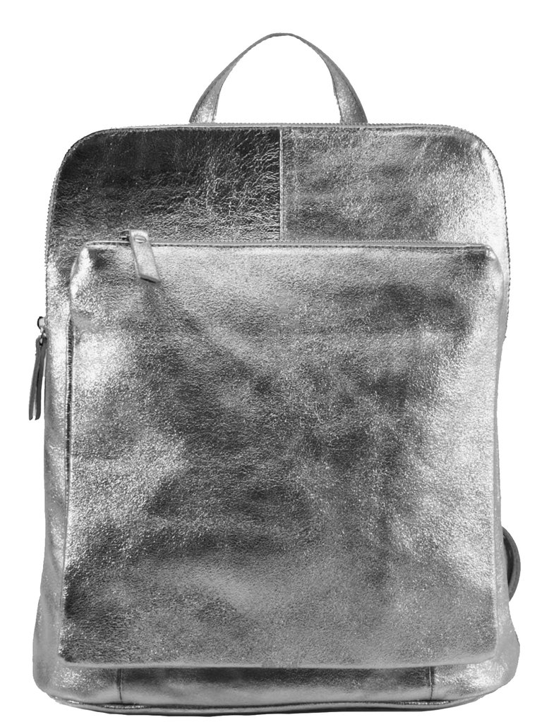 Pewter Convertible Metallic Leather Pocket Backpack | Byeba - Silver
