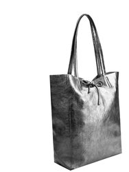 Pewter Metallic Leather Tote Shopper Bag | Bbdar