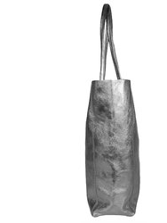 Pewter Metallic Leather Tote Shopper Bag | Bbdar