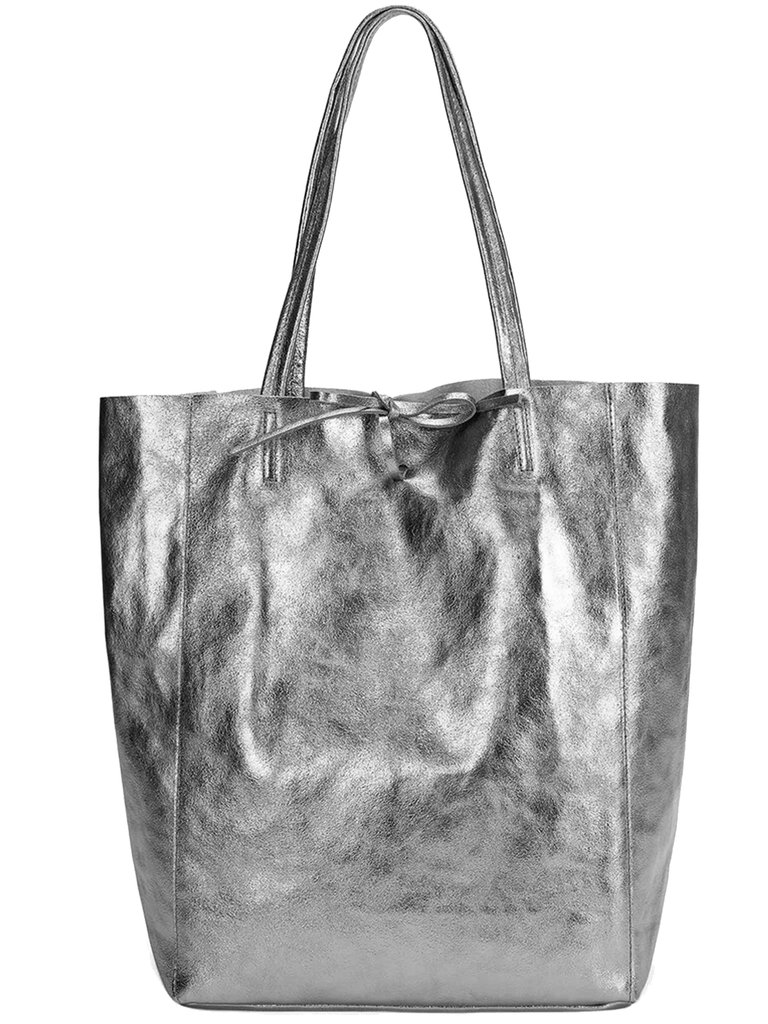 Pewter Metallic Leather Tote Shopper Bag | Bbdar - Pewter