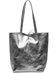 Pewter Metallic Leather Tote Shopper Bag | Bbdar