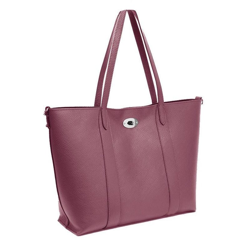 Plum Horizontal Turnlock Leather Tote Bag | Birxx