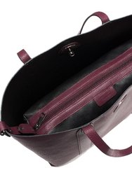 Plum Horizontal Turnlock Leather Tote Bag | Birxx