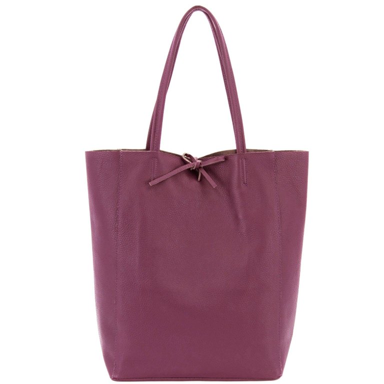 Plum Pebbled Leather Tote Shopper | Brilx - Plum