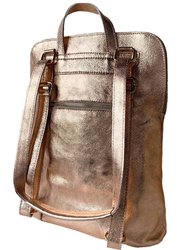Rose Gold Convertible Metallic Leather Pocket Backpack