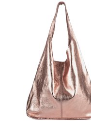 Rose Gold Metallic Leather Hobo Shoulder Bag