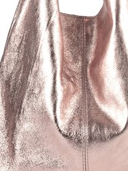 Rose Gold Metallic Leather Hobo Shoulder Bag