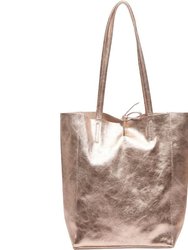 Rose Gold Metallic Leather Tote Shopper Bag - Rose Gold