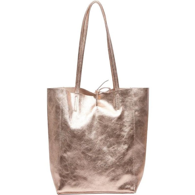 Rose Gold Metallic Leather Tote Shopper Bag - Rose Gold