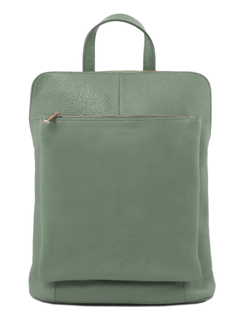 Sage Soft Pebbled Premium Leather Pocket Backpack - Sage