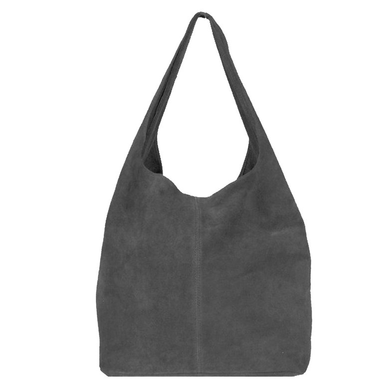 Silver Grey Soft Premium Suede Hobo Shoulder Bag - Silver Grey