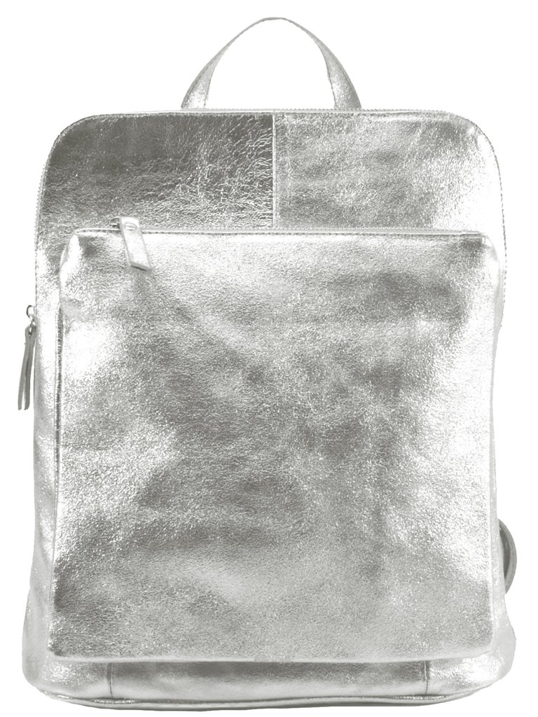 Silver Metallic Premium Leather Pocket Backpack - Silver