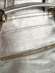 Silver Metallic Premium Leather Pocket Backpack