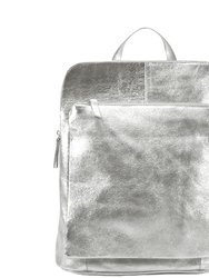 Silver Metallic Premium Leather Pocket Backpack