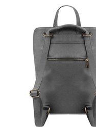 Slate Soft Pebbled Leather Pocket Backpack | Brxxa
