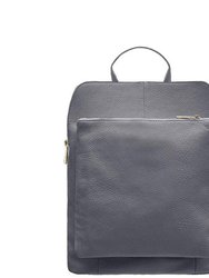 Small Slate Grey Pebbled Leather Pocket Backpack | Baday - Slate Grey