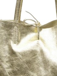 Soft Gold Metallic Leather Tote Shopper Bag | Bydrx