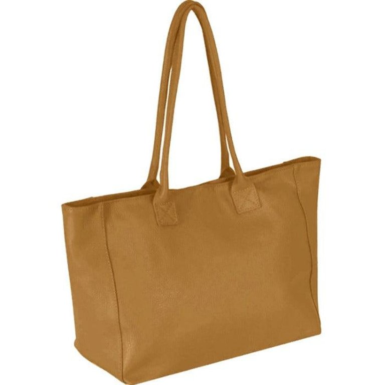 Tan Horizontal Zipped Leather Tote | Bredb