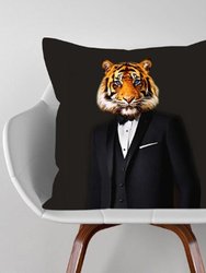 Tiger Black Tie Suit Oil Painting Cushion Pillow