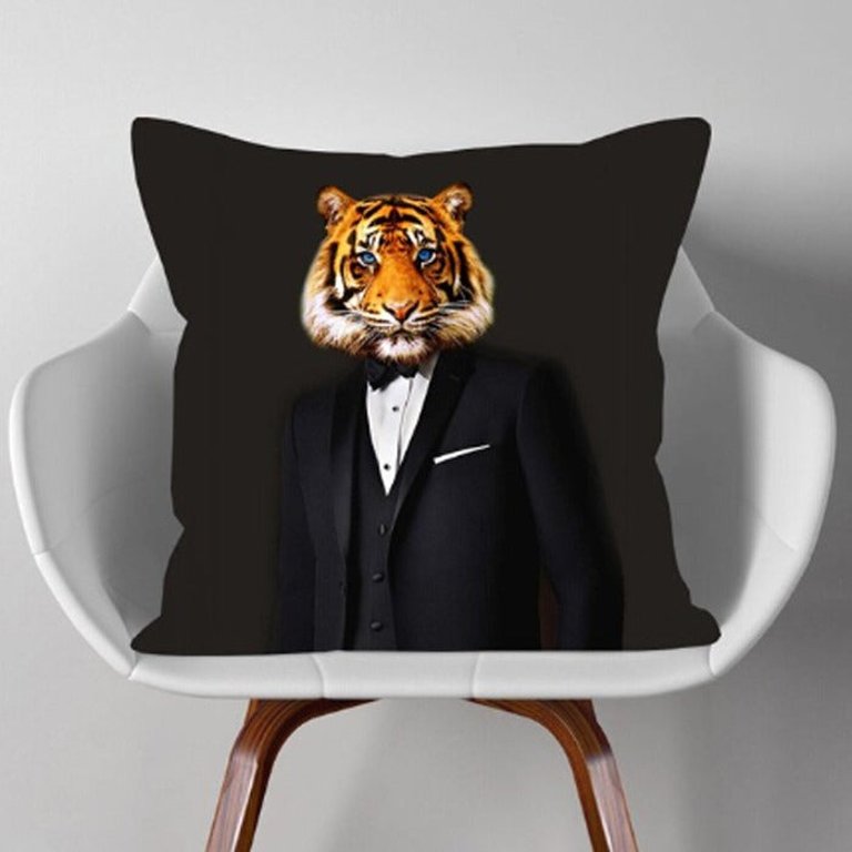 Tiger Black Tie Suit Oil Painting Cushion Pillow