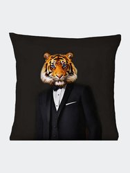 Tiger Black Tie Suit Oil Painting Cushion Pillow - Multicolour