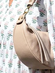 Warm Stone Pebbled Baguette Leather Shoulder Bag | Bdxea