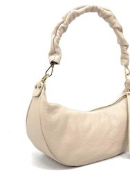 Warm Stone Pebbled Baguette Leather Shoulder Bag | Bdxea