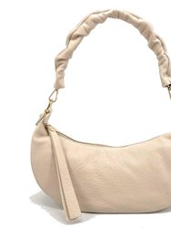 Warm Stone Pebbled Baguette Leather Shoulder Bag | Bdxea