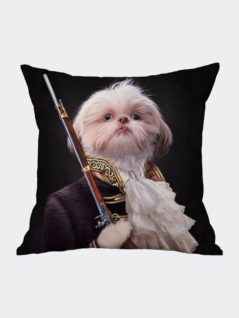 White Dog With Rifle Oil Painting Cushion Pillow - Multicolour