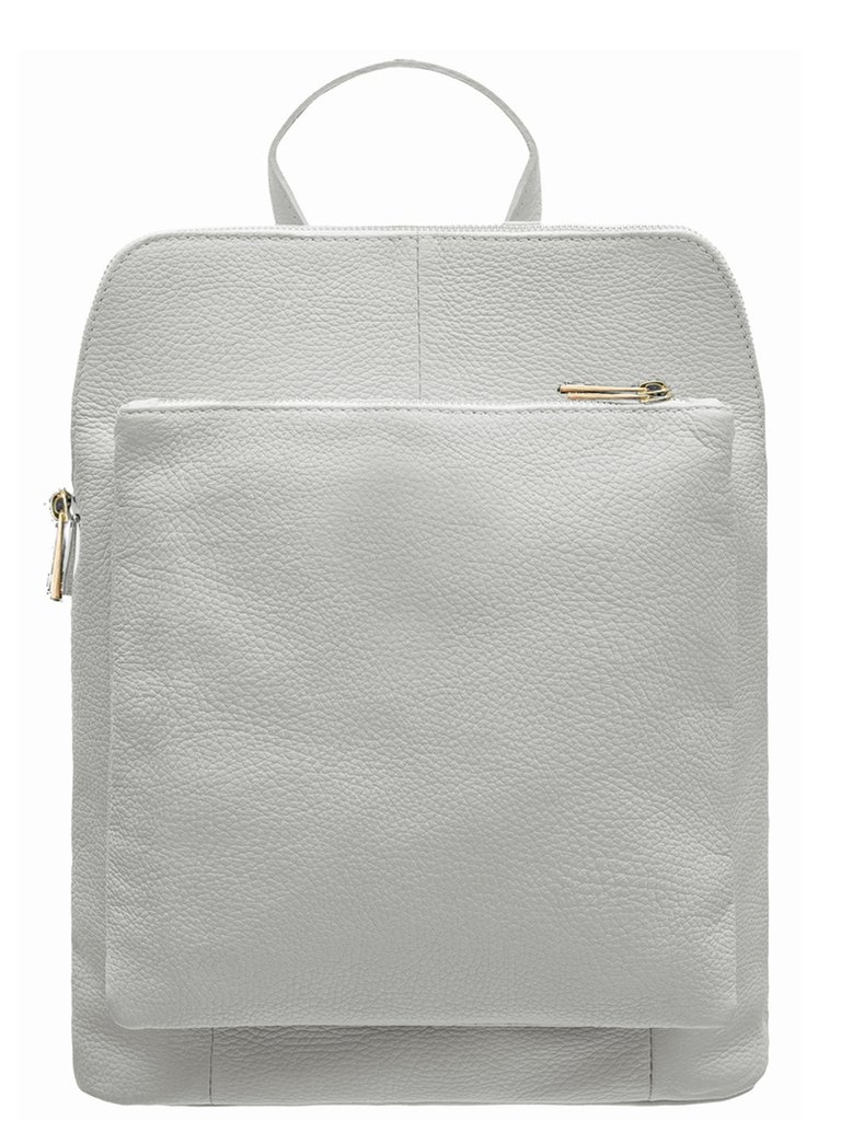 White Soft Pebbled Leather Pocket Backpack | Biyie - White