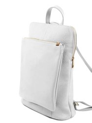 White Soft Pebbled Leather Pocket Backpack | Biyie