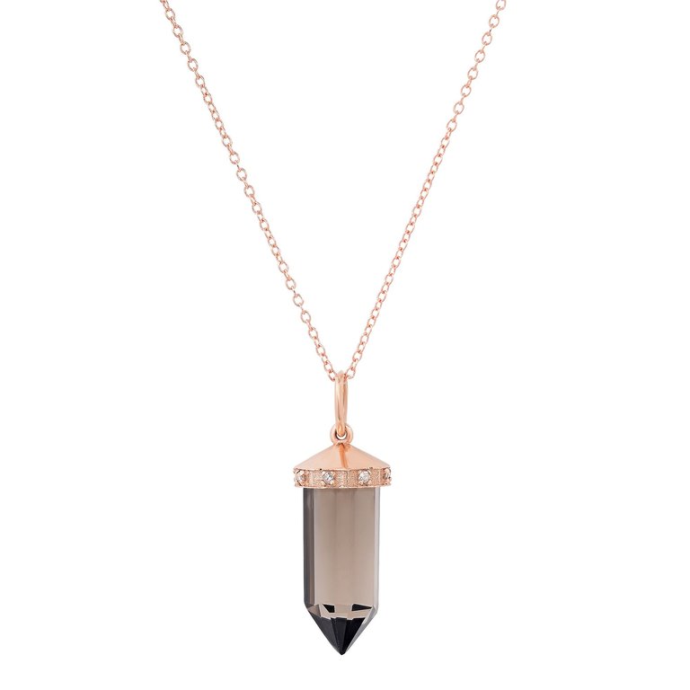 Smokey Topaz And Diamond Pendulum Necklace - Rose Gold